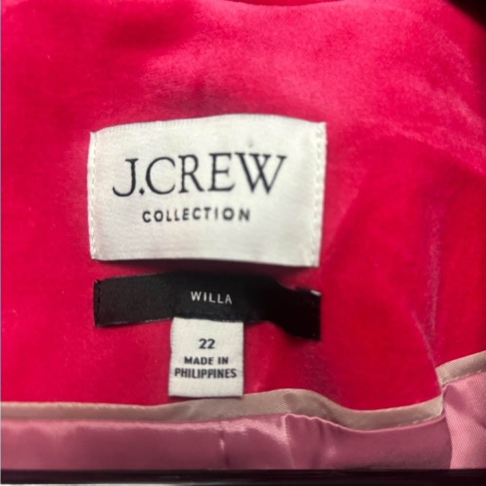 J. Crew Collection Willa Blazer Tipped Stretch Velvet Size 22 Pink Single Button - Picture 6 of 6